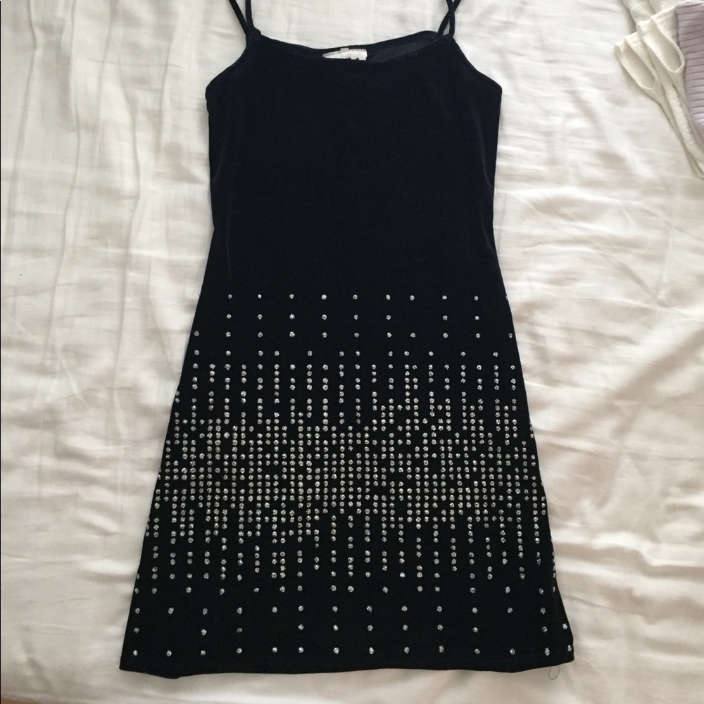 Velvet mini dress with rhinestone detail